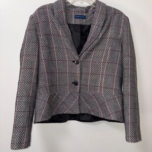 Karen Scott Gray Pink Tweed Houndstooth Cropped Blazer Career Office size 14